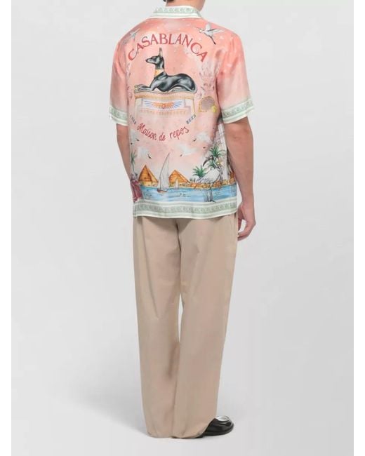 Casablanca Multicolor Silk Printed Short-Sleeve Shirt for men