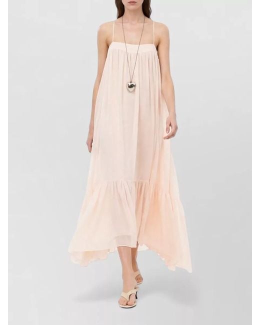 ROTATE BIRGER CHRISTENSEN White Chiffon Midi Dress Ruffled Hem Straps