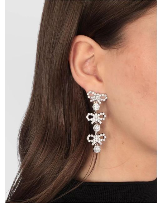 Self-Portrait White Crystal-Embellished Bow Earrings