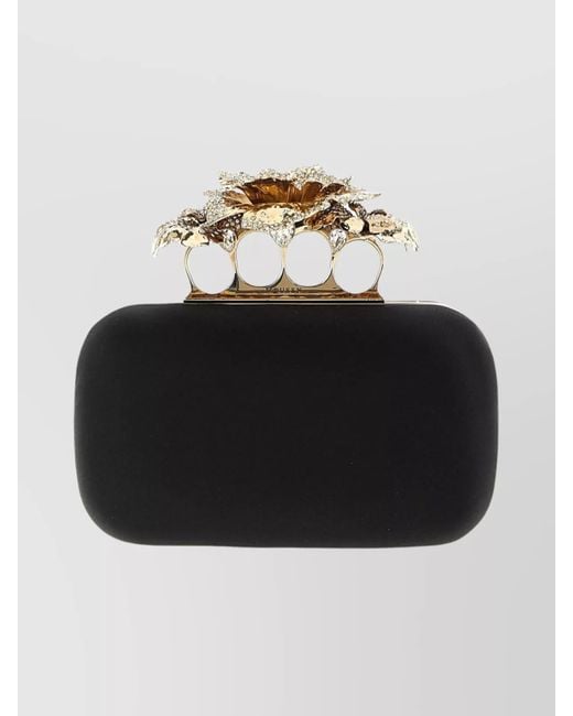 Alexander McQueen Black Floral Design Clutch Detachable Chain Strap