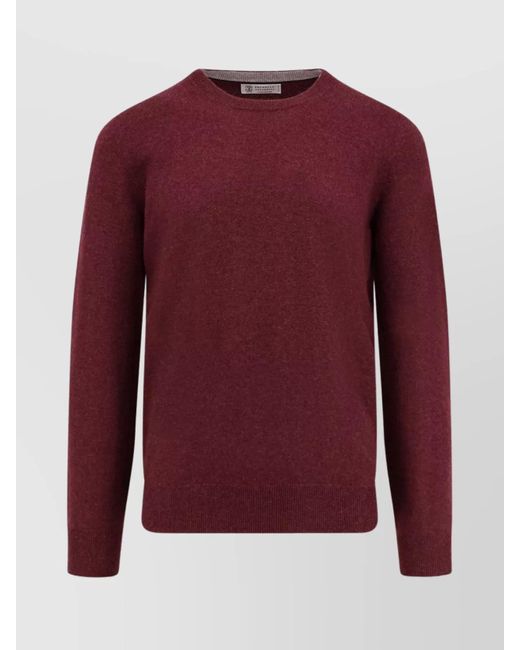 Brunello Cucinelli Red Cashmere Crew-Neck Sweater Ribbed Profiles for men