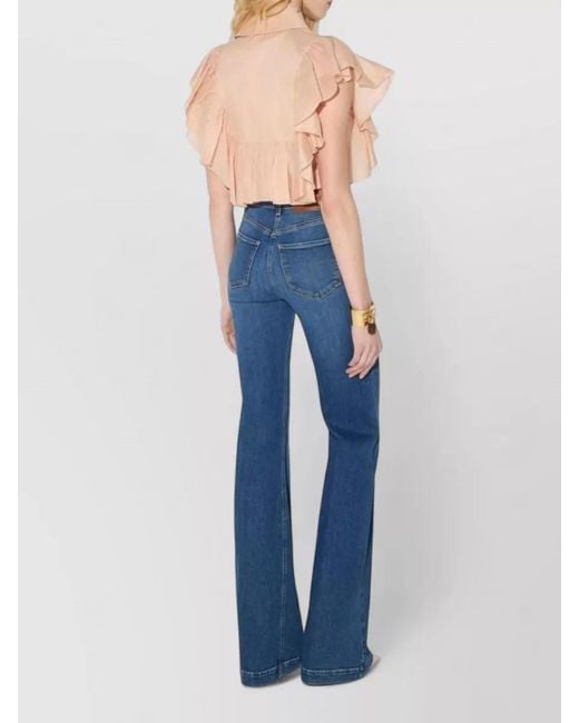 Elisabetta Franchi Blue High Rise Flared Denim Trousers Button Detail