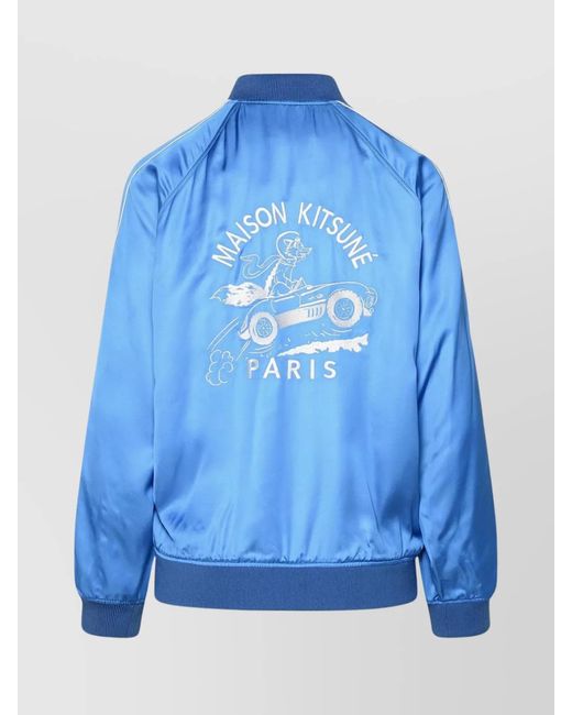 Maison Kitsuné Blue Viscose Ribbed Trim Zip Jacket