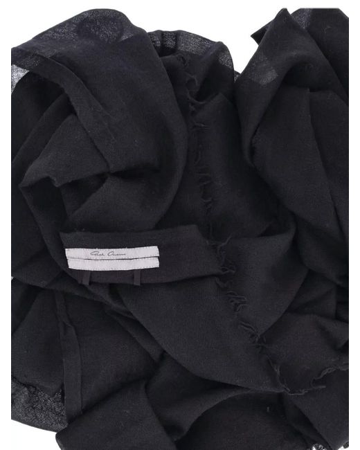 Rick Owens Black Soft Texture Scarf Frayed Edge Design for men