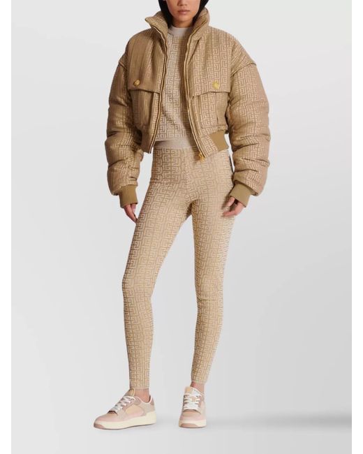 Balmain Natural High-Rise Monogram Knit Leggings