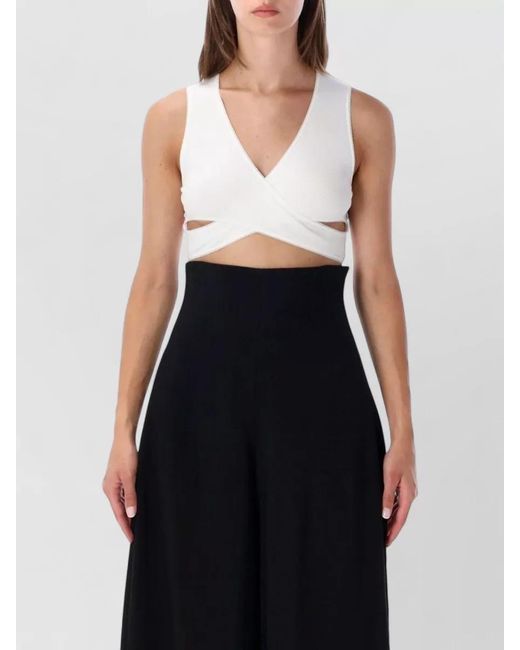 Alaïa Black V Neck Cropped Rib Jersey Top