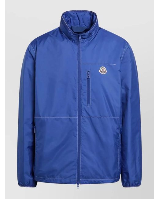 Moncler Blue High Collar Jacket Side Pockets Design for men