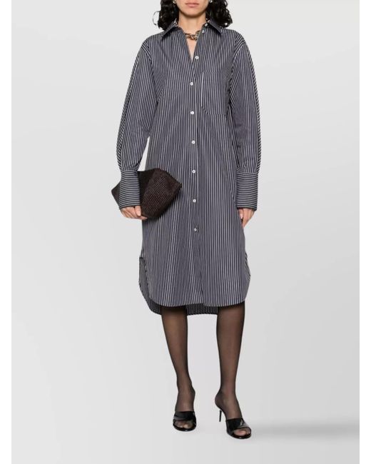 Totême Gray Striped Cotton Kimono-Sleeve Knee-Length Shirt Dress