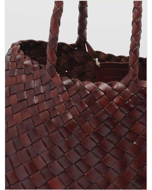 Dragon Diffusion Brown Leather Braided Dual Handle Small Shoulder Bag