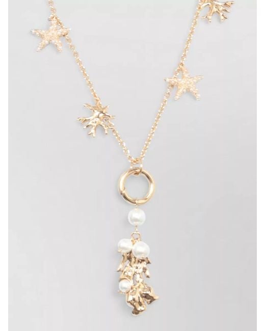Self-Portrait White Necklace Adjustable Chain Starfish Shell Pearls