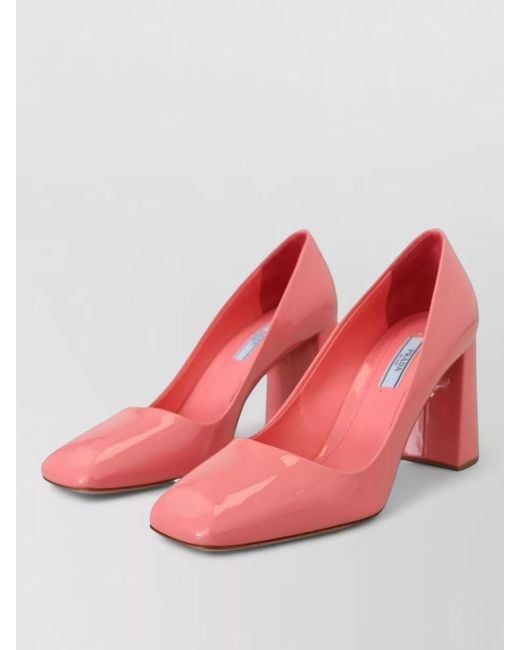 Prada Pink Patent Leather Block Heel Square Toe Pumps