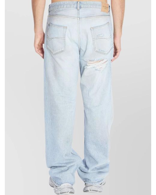 Balenciaga Blue Cotton Distressed Relaxed-Fit Mid-Rise Jeans for men