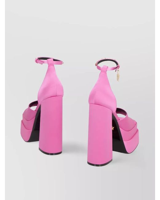 Versace Pink Satin Crystal-Embellished Platform Sandals