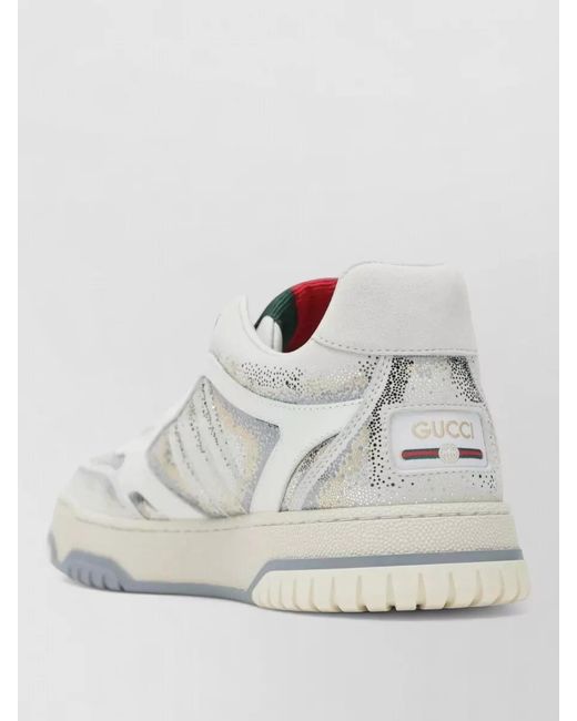 Gucci White Glitter Finish Sneakers Rubber Sole Design