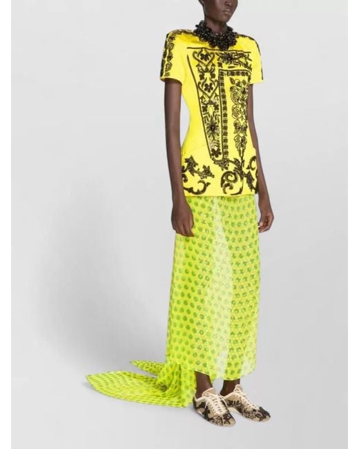 Dries Van Noten Yellow Polka Dot Graphic Layered Short Sleeve Dress