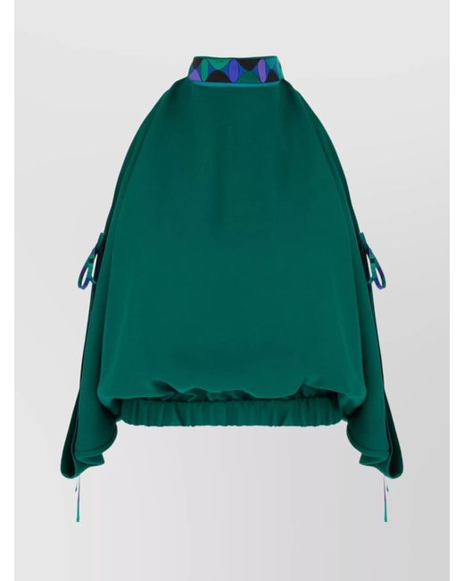 Emilio Pucci Green Viscose Boat Neck Open Back Blouse