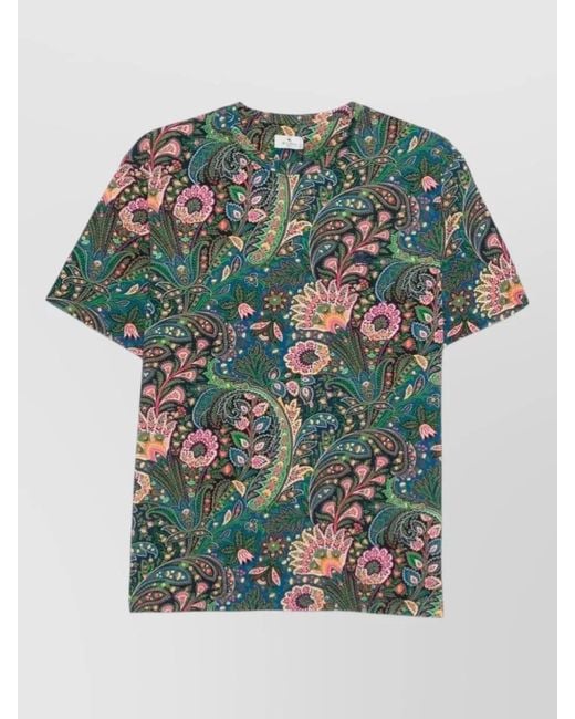 Etro Green Short Sleeves Paisley Floral Print Tshirt for men