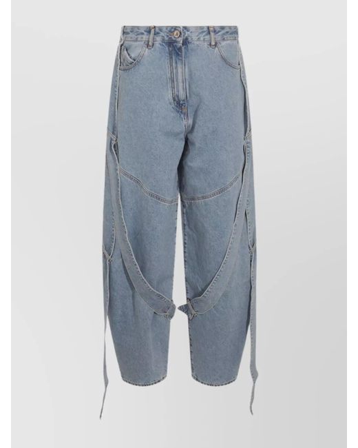 The Attico Blue Straight Leg Trousers Contrast Stitching