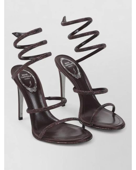Rene Caovilla Gray High Heel Satin Sandal Crystal Straps