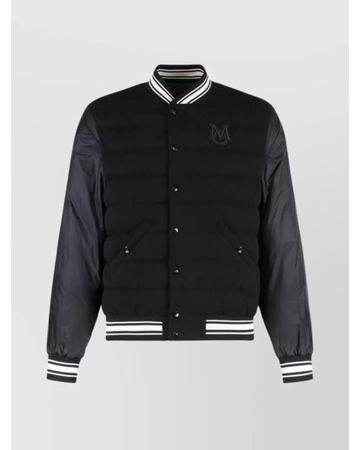 Moncler Blue Contrast Trim Ribbed Bomber Down Jacket for men