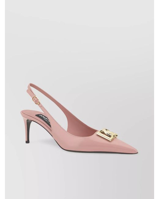 Dolce & Gabbana Pink Leather Logo Slingback Pumps