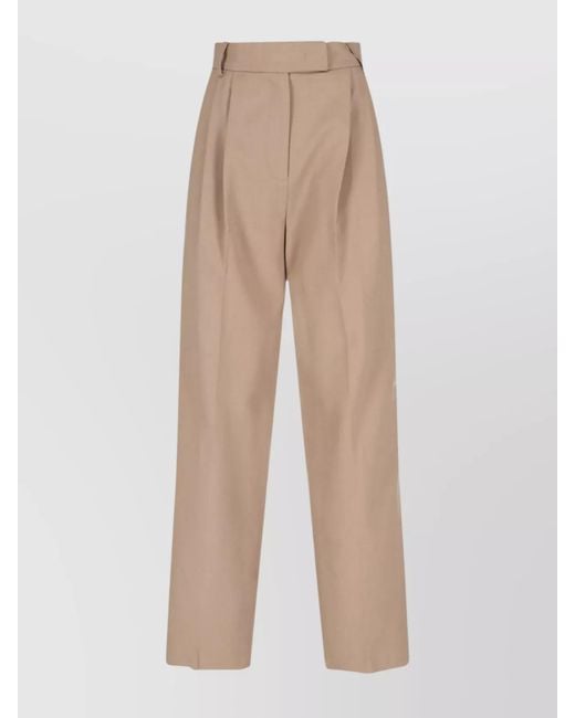 Frankie Shop Natural Straight Trousers With Back Pocket And Pleated Design