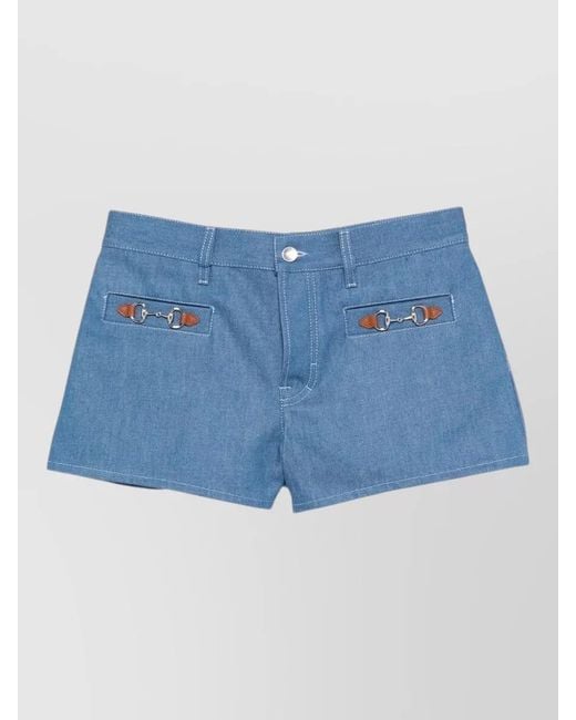 Gucci Blue Tailored Shorts Horsebit Detail Belt Loops