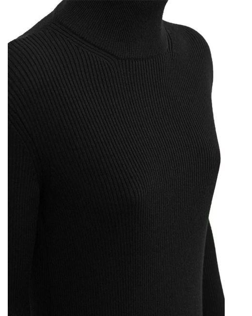 Bottega Veneta Black Ribbed Knit Mock Neck Long-Sleeve Midi Dress