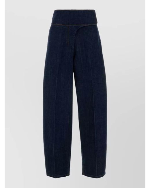 AMI Blue High Waist Denim Trousers Contrast Stitching