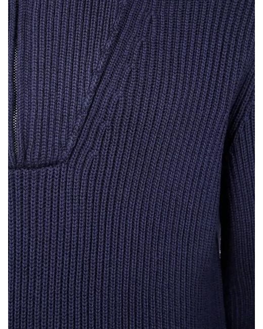 Filippo De Laurentis Blue Virgin Wool Half Zip Jumper for men