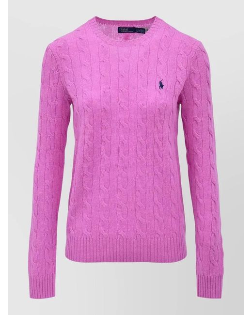 Polo Ralph Lauren Pink Cashmere Wool Slim-Fit Cable-Knit Long-Sleeve Sweater