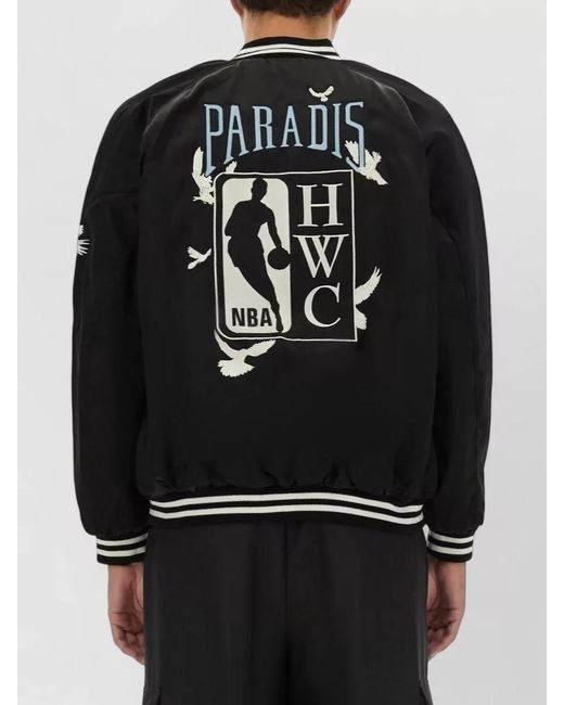 3.PARADIS Black Single Breasted Varsity Jacket for men