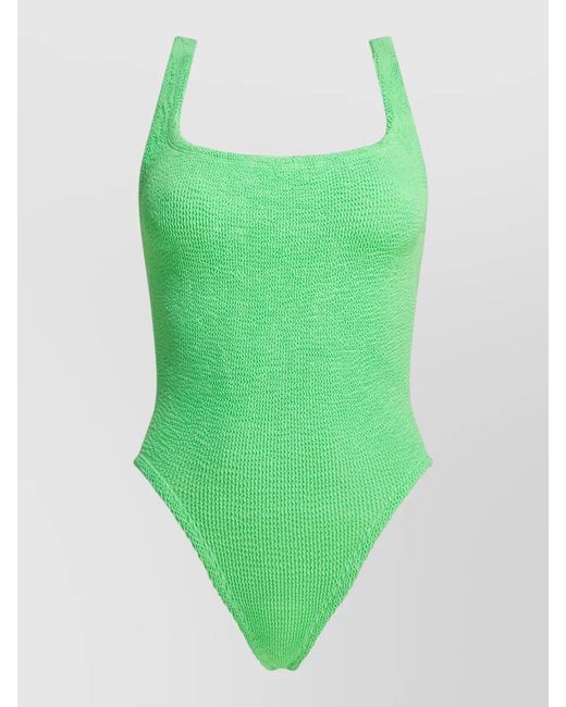 Hunza G Green Beachwear High Cut Leg Square Neckline
