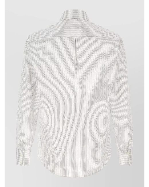 Brunello Cucinelli White Striped Cotton French Collar Shirt for men