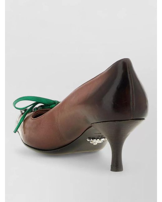Prada Green Leather Lace-Up Pumps