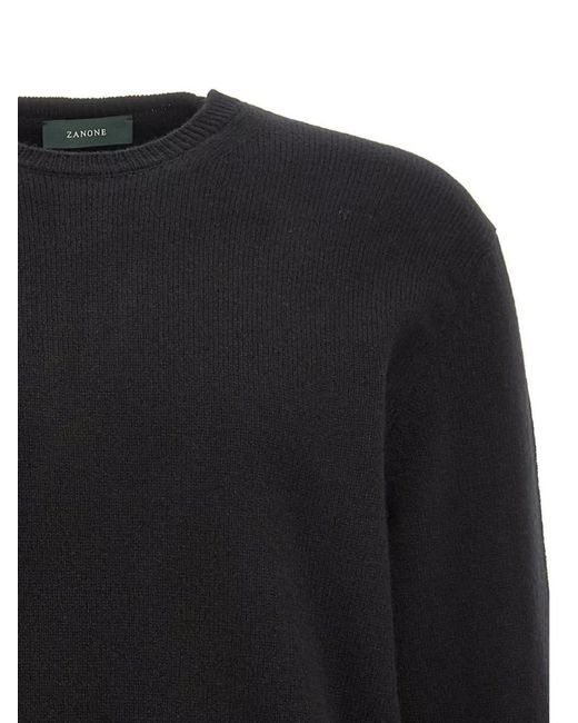 Zanone Black Virgin Wool Crewneck Sweater for men