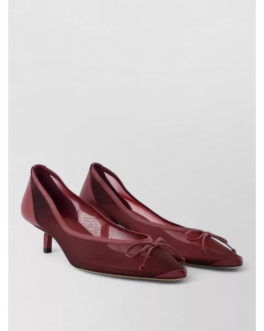 Jacquemus Pink Tourni B Leather Mesh Bow Kitten Pumps