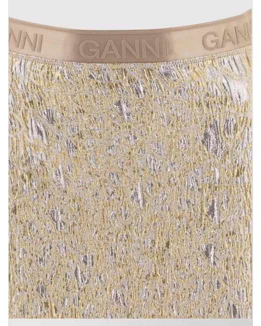 Ganni Natural Metallic Textured Skirts Elastic Waistband