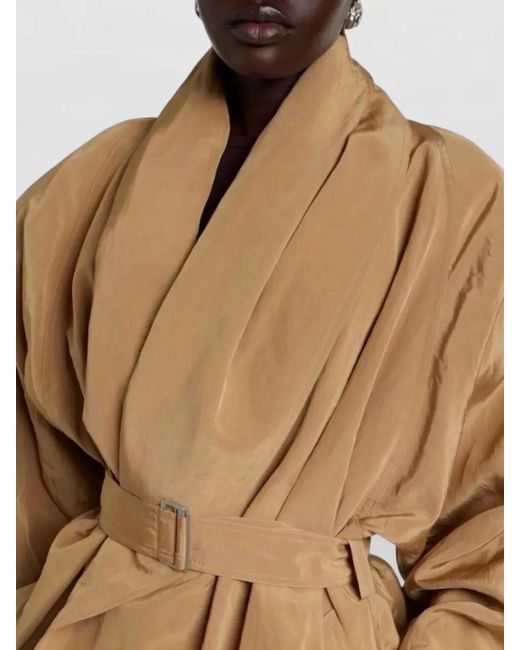 Magda Butrym Natural Lightweight Pleated Jacket Puff Sleeves Tailoring
