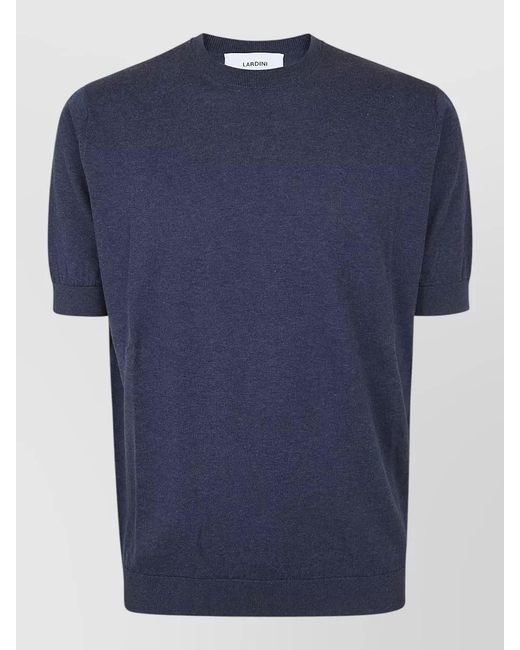 Lardini Blue Ribbed Cotton Crew Neck Short Sleeve Jumper for men