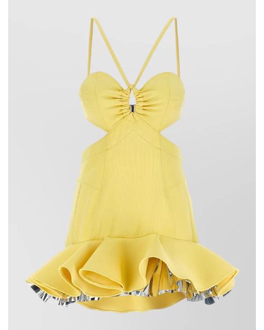 Rabanne Yellow Dress Cut Out Design Flared Hem