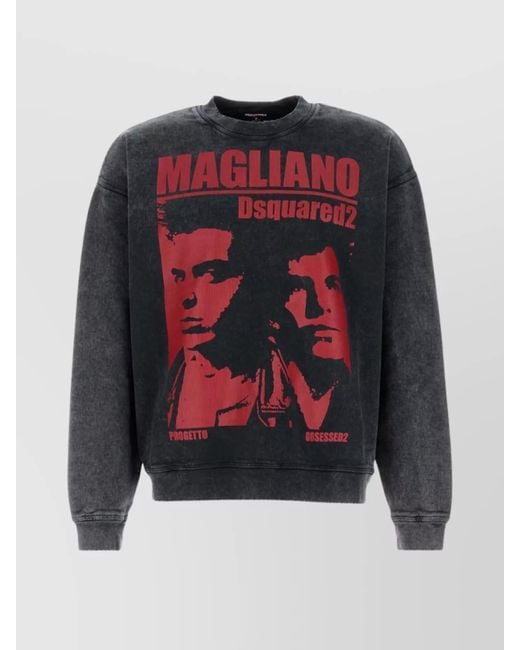 DSquared² Blue Printed Cotton Sweatshirt for men