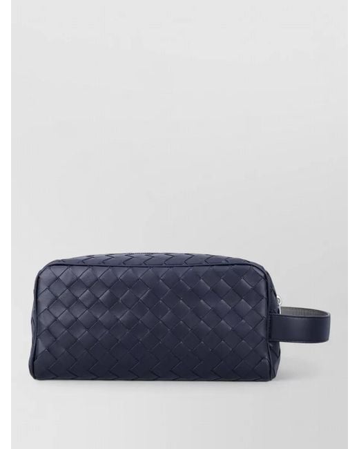 Bottega Veneta Blue Rectangular Calfskin Travel Pouch Top Handle for men