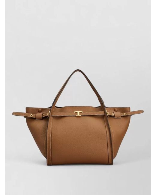 Tod's Brown T Timeless Small Leather Tote Bag