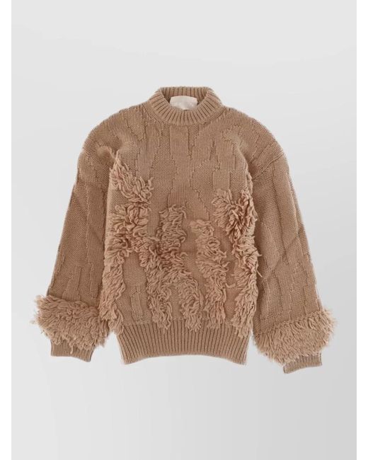 Circus Hotel Brown Wool Blend Crew Neck Textured Sweater