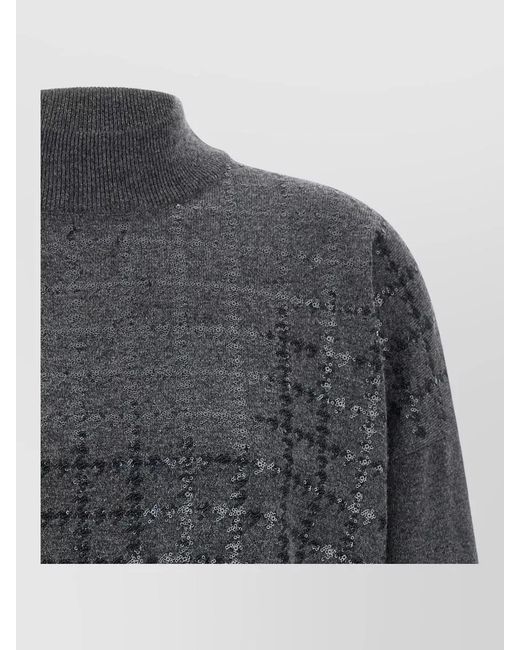 Brunello Cucinelli Gray Cashmere Ribbed Turtleneck Sequin Loose-Fit Sweatshirt