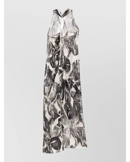 Alysi White Silk Dress Abstract Print Halter Neck