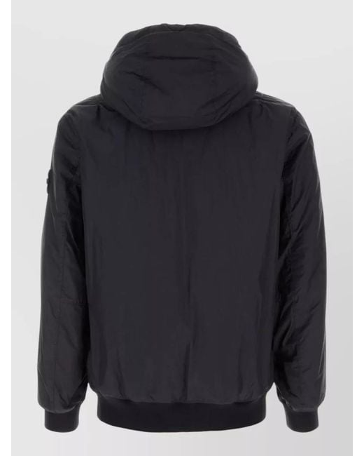 Stone Island Blue Hooded Nylon Jacket Ribbed Cuffs Hem for men