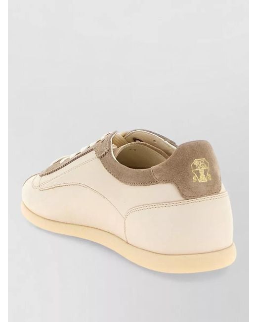 Brunello Cucinelli Natural Slim Low Top Leather Lace Up Sneakers for men