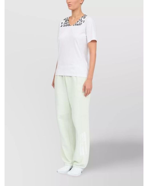 MM6 by Maison Margiela White Cotton Printed V-Neck Short-Sleeve T-Shirt